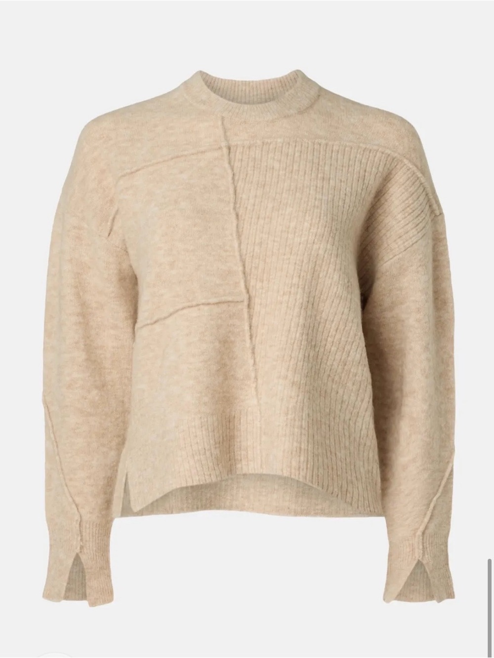 3.1 Phillip Lim Beige Patchwork Ribbed Crewneck Sweater